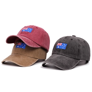 Vintage washed cotton baseball caps with Australia flag embroidery in three colors