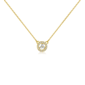 Elegant s925 silver gold-plated necklace with circular zircon pendant on white background