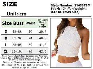 Detailed size chart for crop top showing chiffon fabric specs and Western measurements