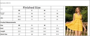 Guide des tailles pour robe d'été jaune à col en V profond avec mesures de mannequin
