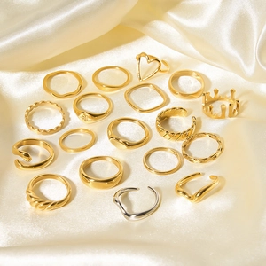 18-piece 18K gold-plated stainless steel ring set with assorted minimalist geometric designs