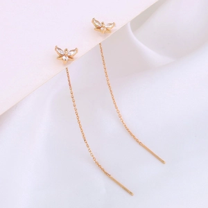Elegant gold threader earrings with butterfly-shaped sparkling zircon long tassels