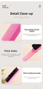 Detail of rose red styling comb with rounded teeth and slim handle for hair grooming