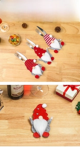 Detailansicht der Weihnachts-Gnom-Besteckhalter auf einem festlichen Holztisch