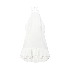 Halter Mini Dress Polyester Layered Ruffle Hem Backless Sleeveless Solid White Chic Party For Women