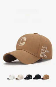 Detailed embroidery of letter C on six-panel twill cotton baseball caps in five colors