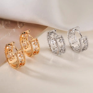 Star Cutout Hoop Earrings Copper With 18K Gold Plating And Zircon Inlay Fashionable Minimalist Jewelry For Women
