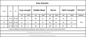 Size chart showing S to L measurements for mesh embroidery lingerie set