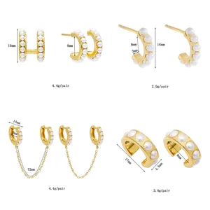 Size chart for 18K gold zircon earrings showing dimensions and weights of four styles