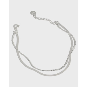 Double Layer Bracelet 925 Sterling Silver Snake Chain And Square Bead Chain Minimalist Fashion Adjustable For Women