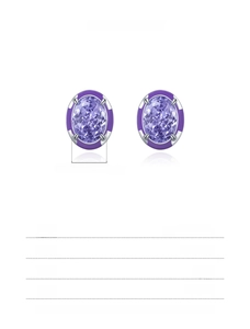Macro detail of S925 sterling silver lavender oval gemstone earrings with specs