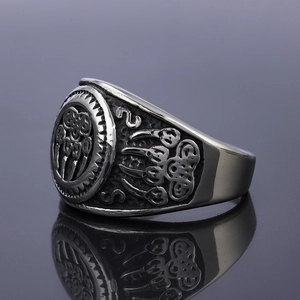 Vintage stainless steel Viking bear claw ring for men with antique silver finish details