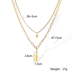 Double-layered gold pendant necklace with dimensions 38+5cm, 47+5cm and LOVE engraving