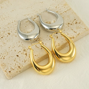 Stainless Steel Hoop Earrings Minimalist Polished U Shaped Waterdrop Thick Earrings For Women Commuting Fashion Jewelry