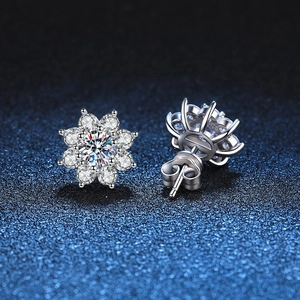 Sunflower Stud Earrings With 925 Sterling Silver Earring Post D Color Moissanite Sparkling Flower Jewelry For Women Gift