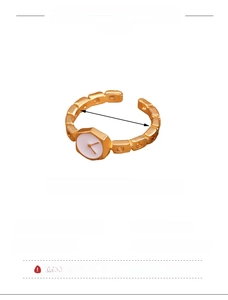 Detailed size parameters of gold adjustable watch-style ring with hollow chain band