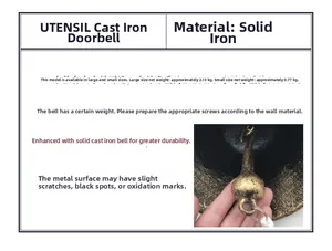 Detail of vintage cast iron door bell showing solid metal texture and size specifications