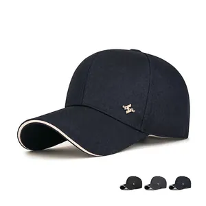 Baseball Cap Polyester Twill Sun Protection Outdoor Business Casual Hat With Metal Logo Sandwich Brim Adjustable