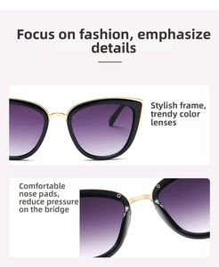 Detail of integrated nose pads on cat-eye sunglasses with purple gradient lenses