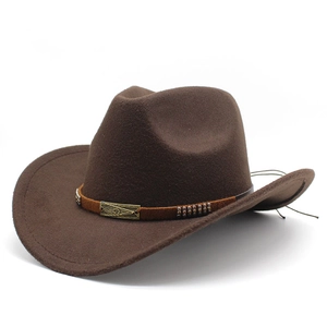 Western Cowboy Fedora Hat For Men Women Vintage Woolen Felt Wide Brim Jazz Hat With Metal Buckle Belt Outdoor Travel Sun Hat