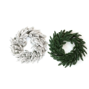 Green and white flocked 40cm PE artificial pine wreaths for Christmas decor