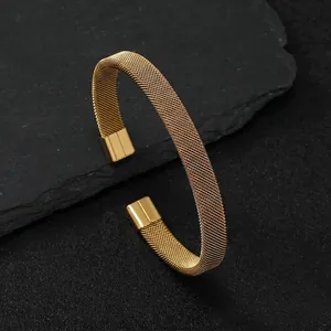Milanese Mesh Cuff Bracelet Stainless Steel Flat Open Bangle Fashion Jewelry Accessory