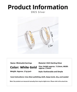 Macro view of S925 sterling silver hoop earrings with gold stream accents and dimensions