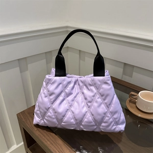 Quilted Rhombic Padded Space Cotton Tote Bag Fashion Simple Solid Color Women Shoulder Handbag For Casual Commuting