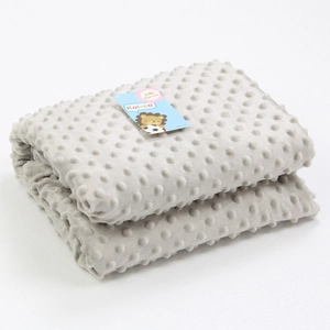 Soft grey double-layer minky dot baby blanket with bubble velvet texture for infants