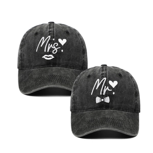 Vintage Washed Cotton Baseball Cap Mr Mrs Embroidery Distressed Retro Hip Hop Couple Hat For Honeymoon Wedding Gift
