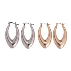 Minimalist metallic water-drop hoop earrings in silver and rose gold polished finishes