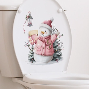 Cute snowman toilet seat wall sticker for Christmas home bathroom decoration