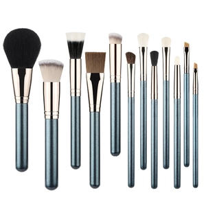 Professional Makeup Brushes Wood Handle Synthetic Fiber Powder Foundation Eyeshadow Blending Teal Blue Beauty Tools Elegant