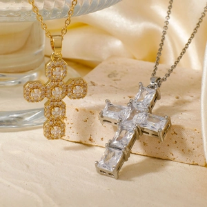 Hip hop cross pendant necklaces in gold and silver with cubic zirconia inlays