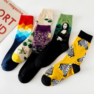 Chaussettes artistiques en coton avec motifs de peintures célèbres comme la Joconde