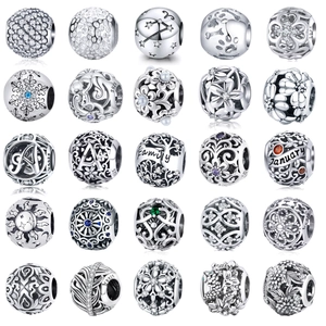 925 Sterling Silver Hollow Charm Beads For Bracelets DIY Jewelry Making Flower Heart Snowflake Zodiac Zirconia Decorative