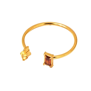 Minimalist gold-plated stainless steel open ring with yellow and brown gemstones