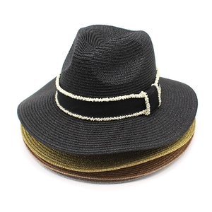 Woven Straw Fedora Hat With Beaded Band Sun Protection Summer Beach Panama Jazz Hat For Women Men