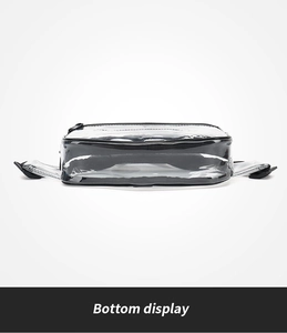 Detailed bottom view of clear PVC waist bag with black zipper and waterproof trim