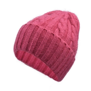 Warme rosa Zopfstrick-Beanie für Damen, stilvolle Wintermütze mit weichem Design