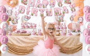 Axolotl birthday party decorations set with cartoon banner balloons and cake toppers
