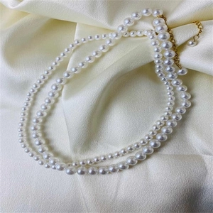 Elegant 14K gold plated double layer white pearl necklace with adjustable lobster clasp