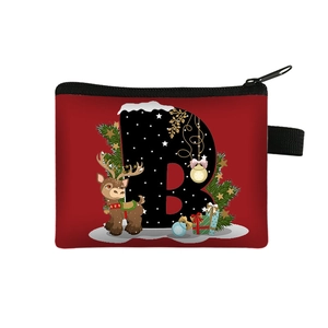 Christmas alphabet B coin purse with festive reindeer and pine tree print on red