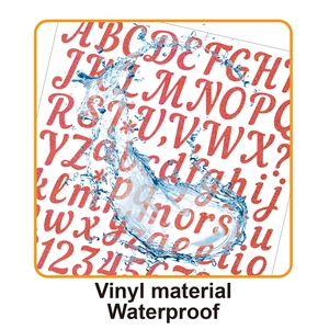 Waterproof red glitter vinyl letter stickers showing splash resistance on product surface