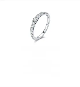 Detailed macro view of S925 sterling silver ring featuring a sparkling micro-pave diamond row