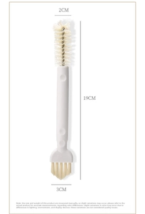 Detailed 19cm double-headed cleaning brush for bottle caps with dimensions and nylon bristles