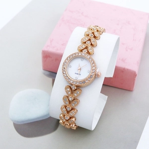Women Quartz Watch Elegant Rhinestone Leaf Link Bracelet Wristwatch Fashion Alloy Jewelry Timepiece For Lady Casual