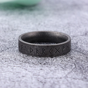 Men's vintage stainless steel Viking rune ring with aged silver finish and Nordic runes