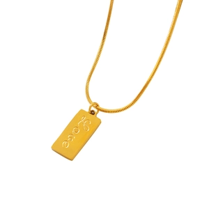 Minimalist 18K gold-plated snake chain necklace featuring an engraved Love square pendant