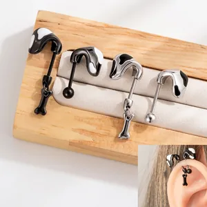 Titanium Steel Dog Ear Cartilage Stud Earrings Bone Charm Cow Print Screw Back Piercing Jewelry For Women